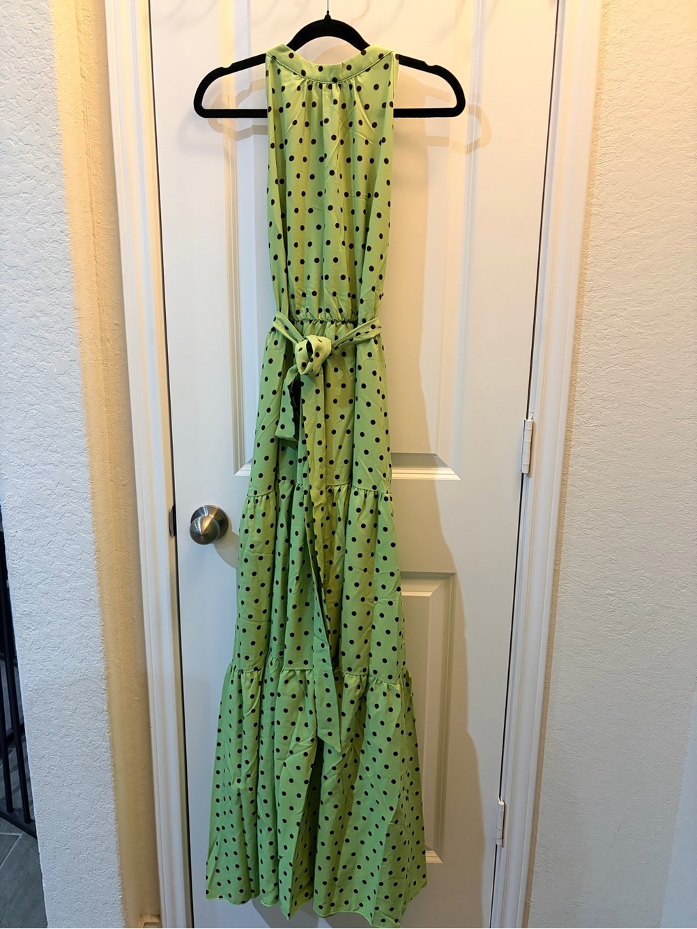 SHEIN Lime Green Polka Dot Halter Maxi Dress with Waist Tie Size 1XL